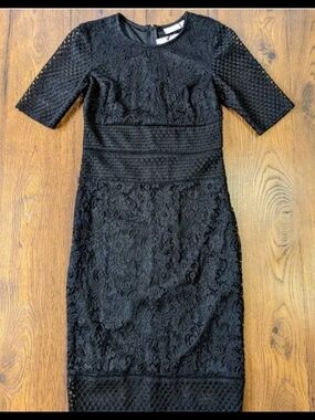 Bisou Bisou Black Lace Midi Dress Cocktail, Office Dress